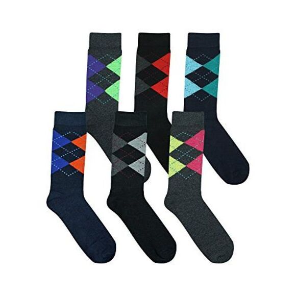 Mens 6-Pack Cotton Blend Argyle Dress Socks - Picture 4 of 6